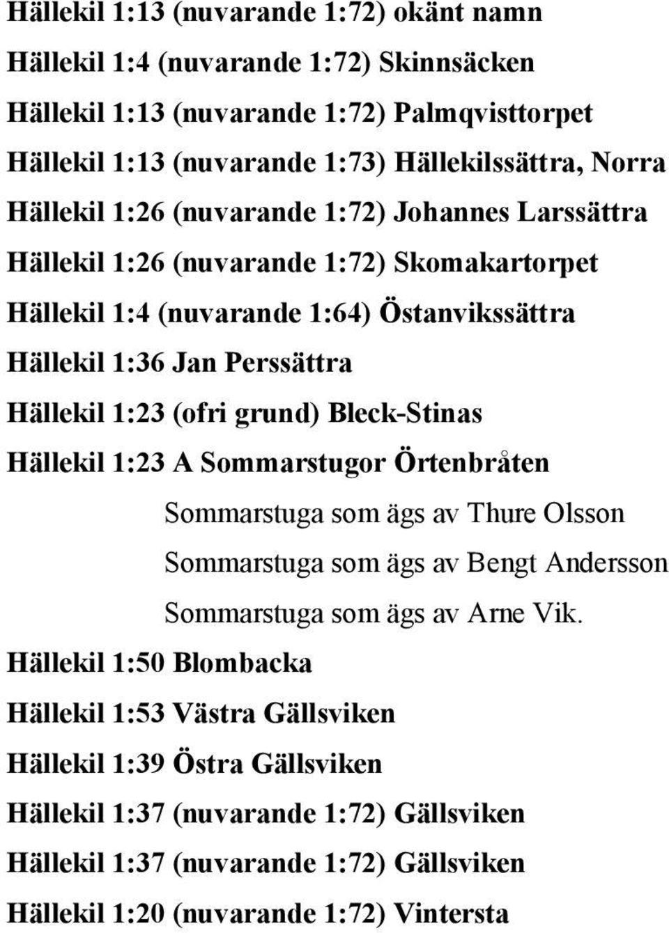 (ofri grund) Bleck-Stinas Hällekil 1:23 A Sommarstugor Örtenbråten Sommarstuga som ägs av Thure Olsson Sommarstuga som ägs av Bengt Andersson Sommarstuga som ägs av Arne Vik.