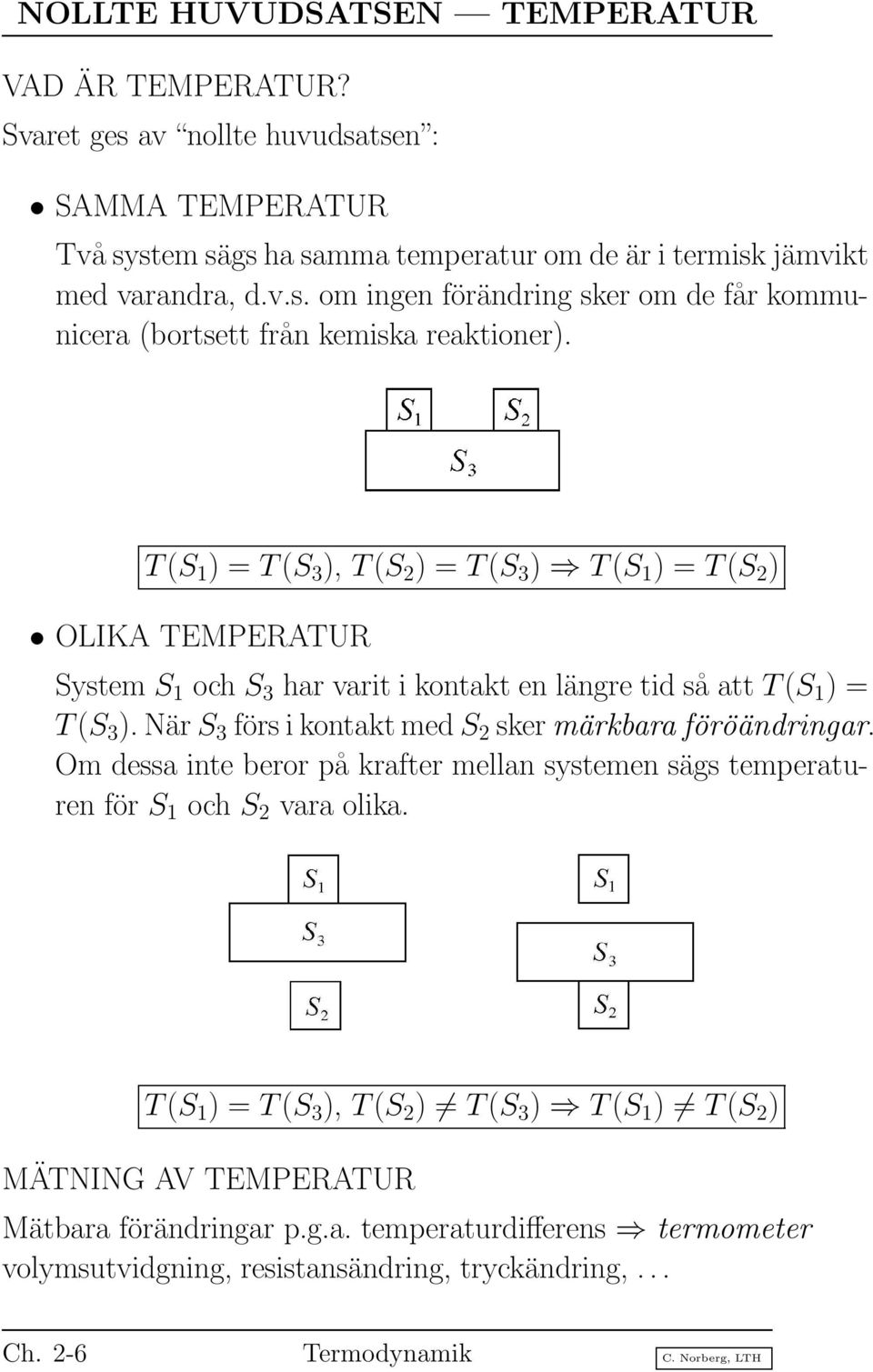 NärS 3 försikontaktmeds 2 skermärkbaraföröändringar. Om dessa inte beror på krafter mellan systemen sägs temperaturen för S 1 och S 2 vara olika.