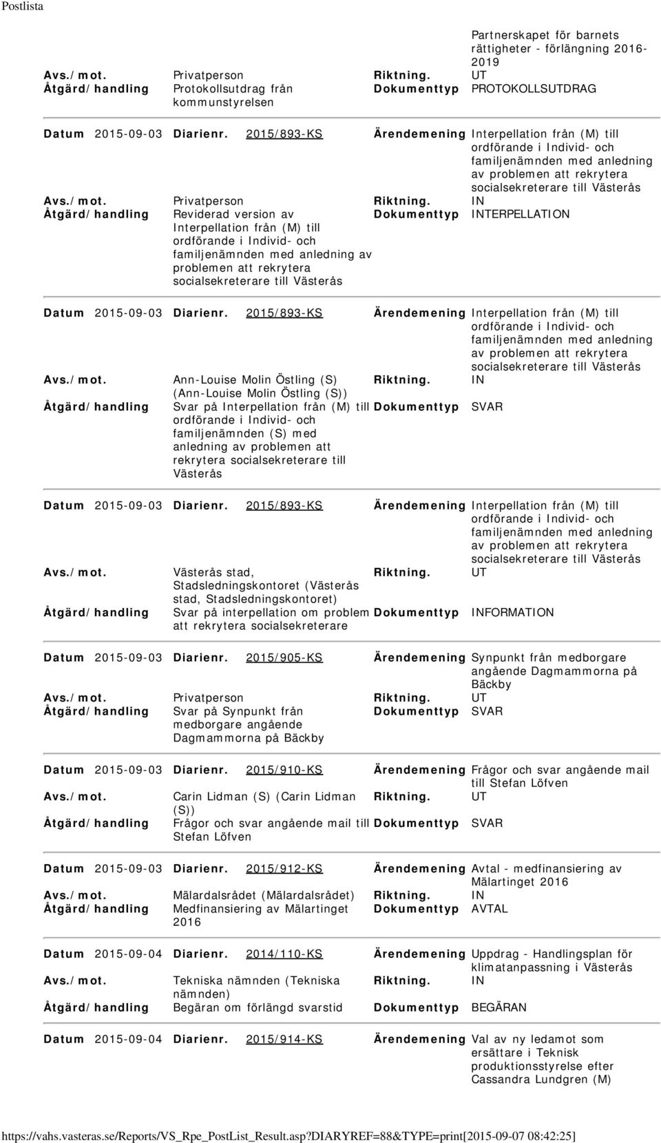 IN Åtgärd/handling Reviderad version av Interpellation från (M) till av problemen att rekrytera INTERPELLATION Datum 2015-09-03 Diarienr.