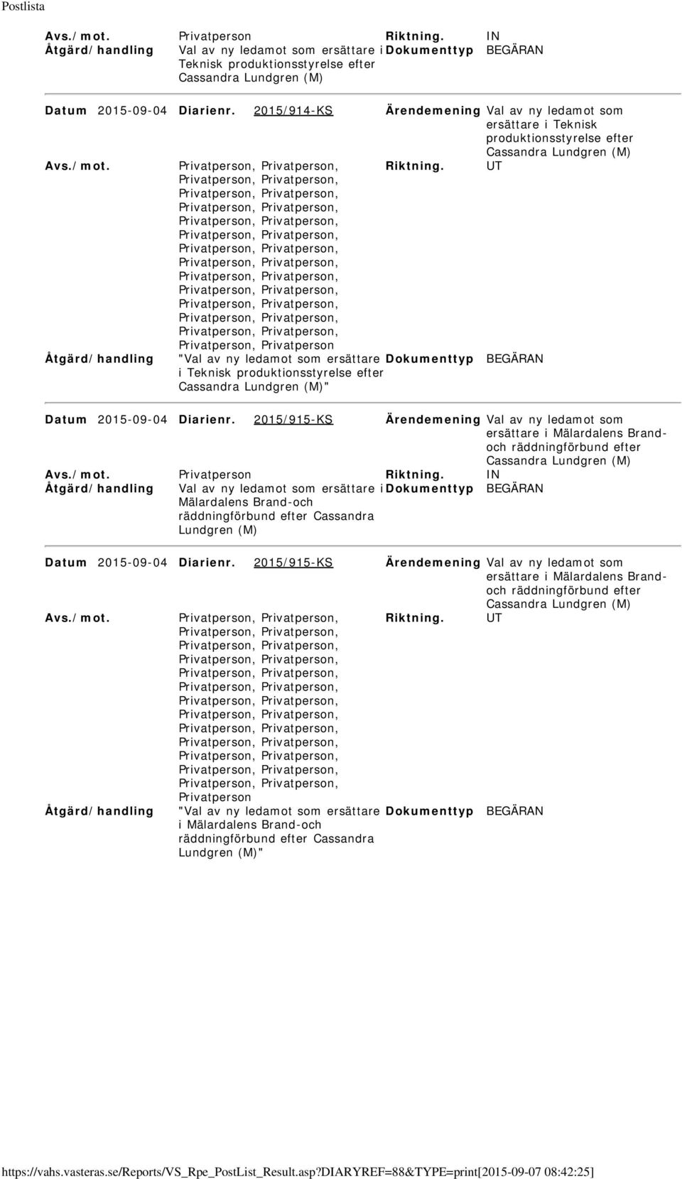 2015-09-04 Diarienr. 2015/915-KS Ärendemening Val av ny ledamot som ersättare i Mälardalens Brandoch räddningförbund efter Riktning.