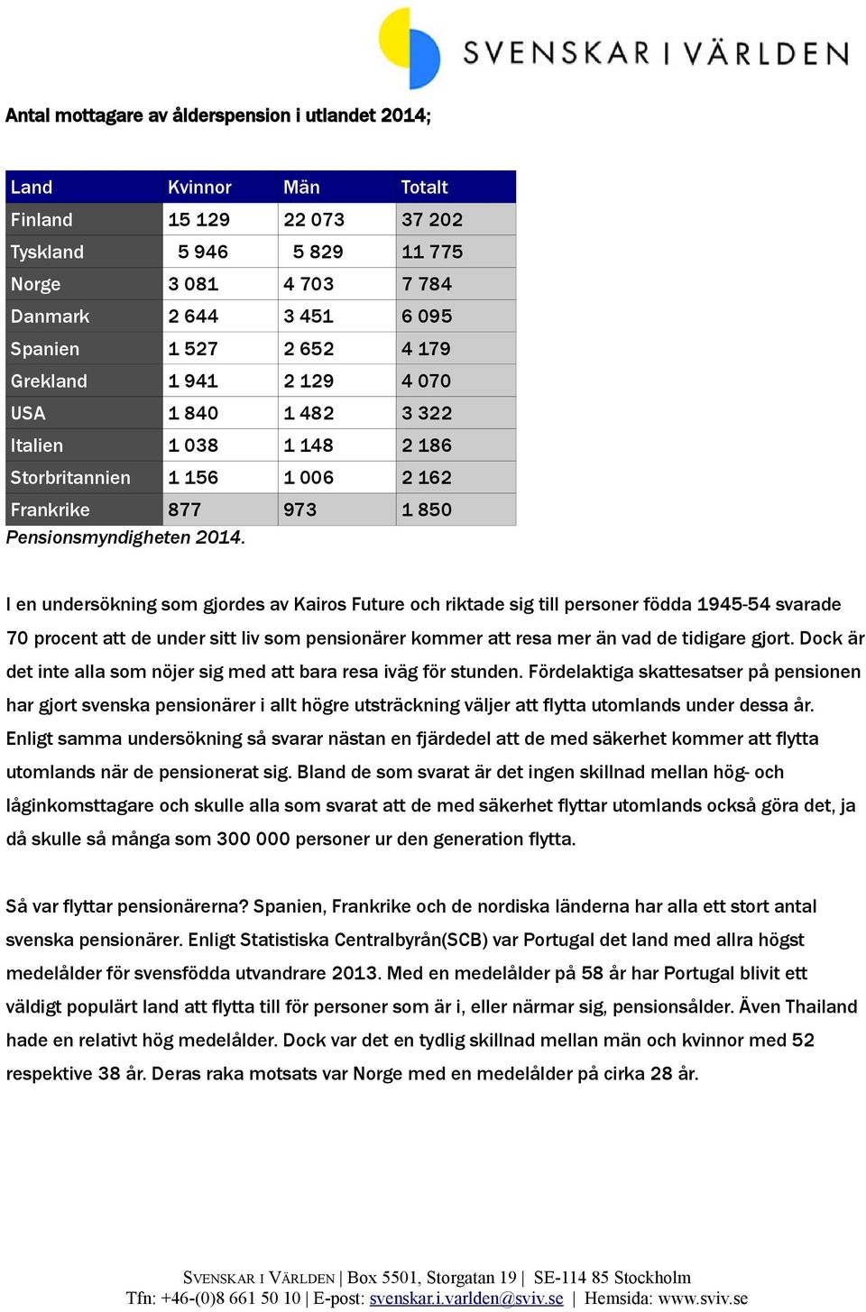 I en undersökning som gjordes av Kairos Future och riktade sig till personer födda 1945-54 svarade 70 procent att de under sitt liv som pensionärer kommer att resa mer än vad de tidigare gjort.