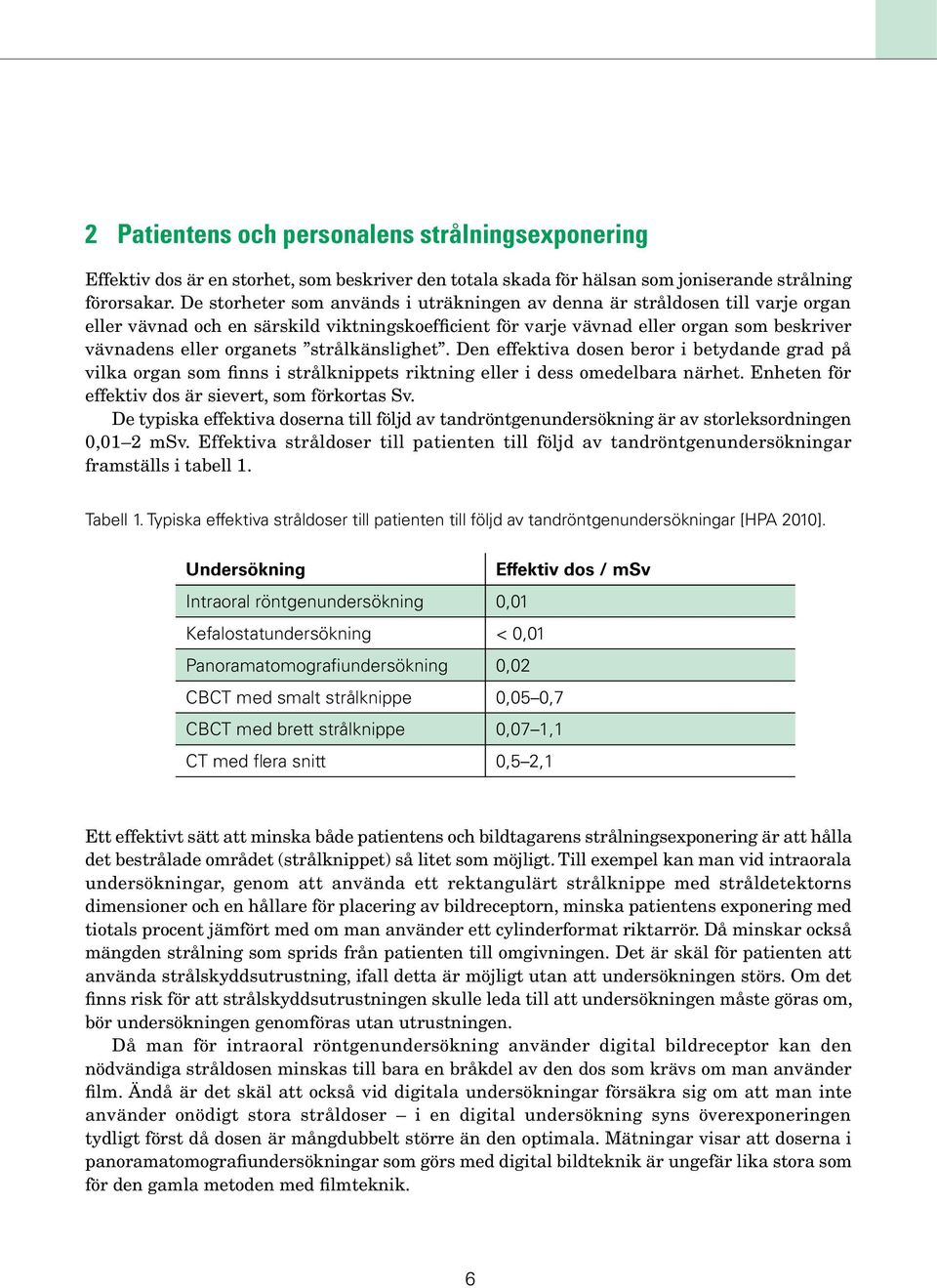 strålkänslighet. Den effektiva dosen beror i betydande grad på vilka organ som finns i strålknippets riktning eller i dess omedelbara närhet. Enheten för effektiv dos är sievert, som förkortas Sv.