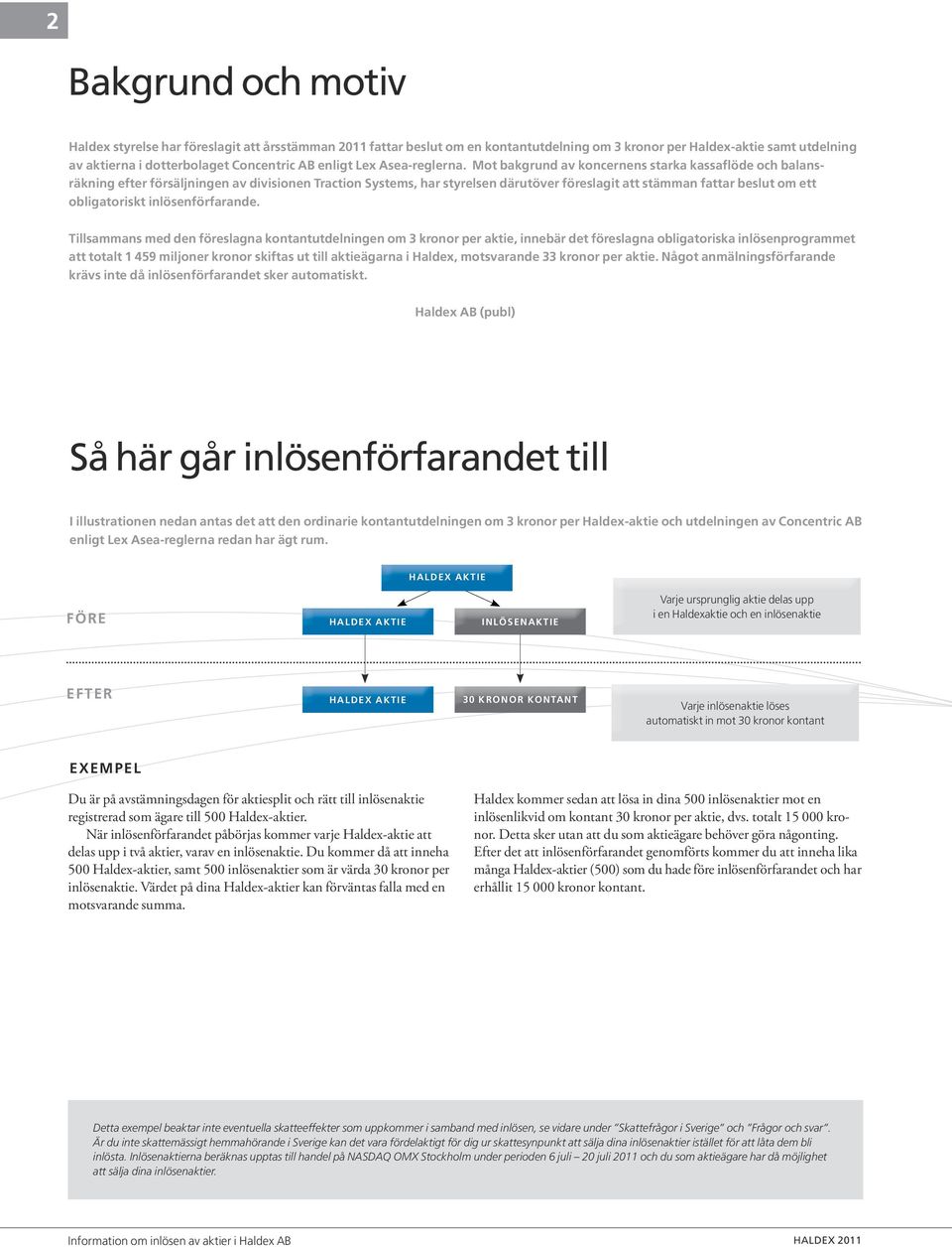 Mot bakgrund av koncernens starka kassaflöde och balansräkning efter försäljningen av divisionen Traction Systems, har styrelsen därutöver föreslagit att stämman fattar beslut om ett obligatoriskt