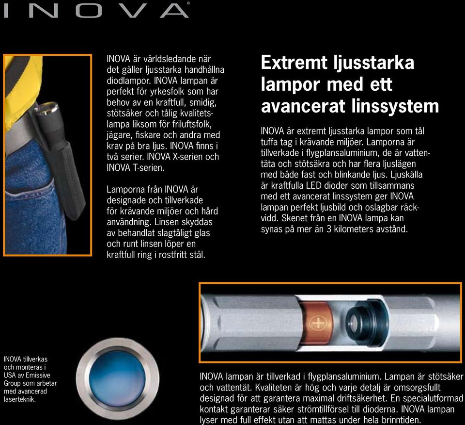 INOVA finns i två serier. INOVA X-serien och INOVA T-serien. Lamporna från INOVA är designade och tillverkade för krävande miljöer och hård användning.