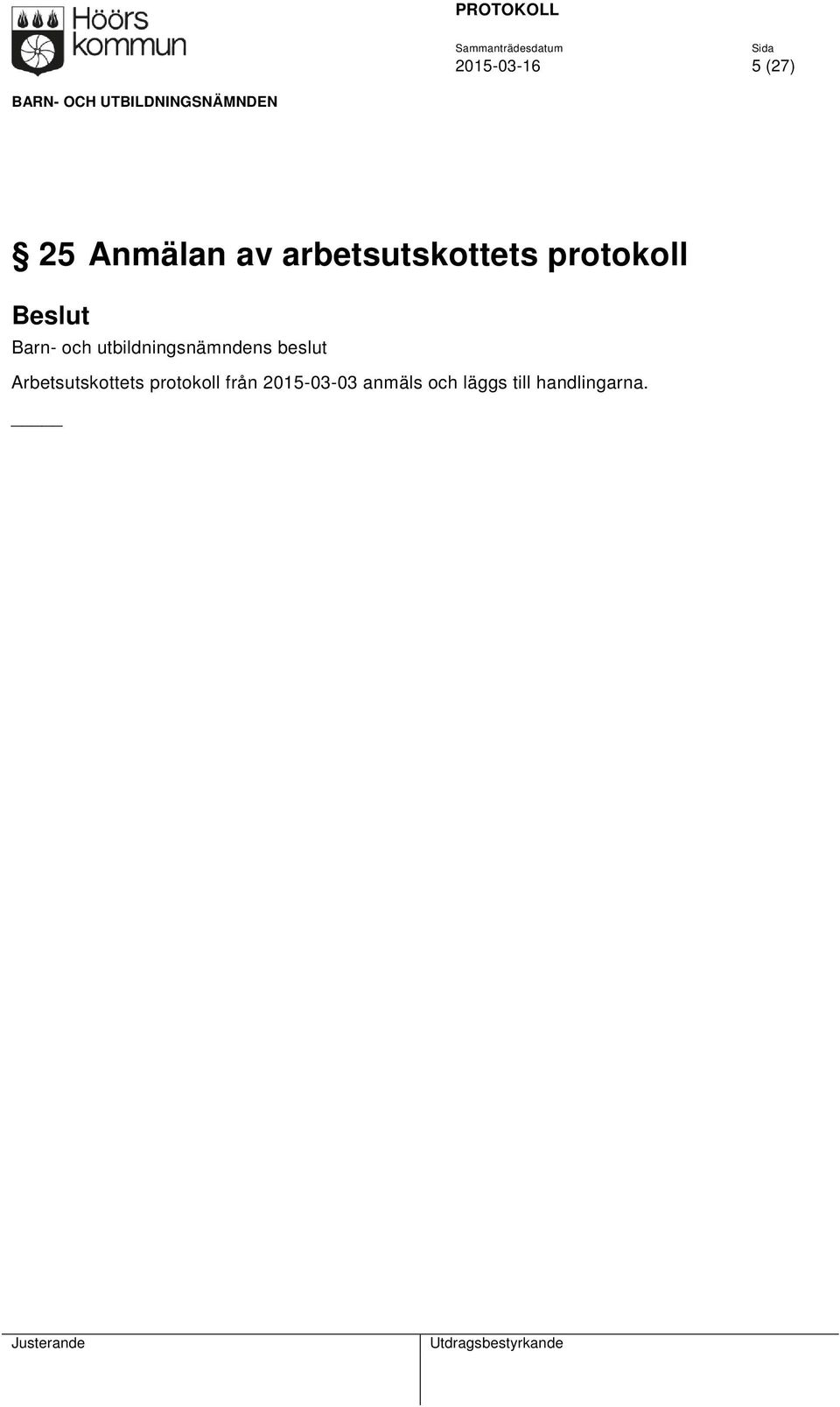 utbildningsnämndens beslut Arbetsutskottets