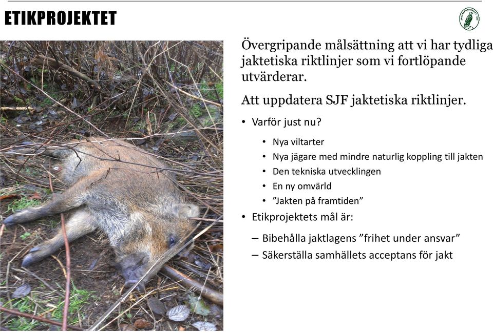 Nya viltarter Nya jägare med mindre naturlig koppling till jakten Den tekniska utvecklingen En ny