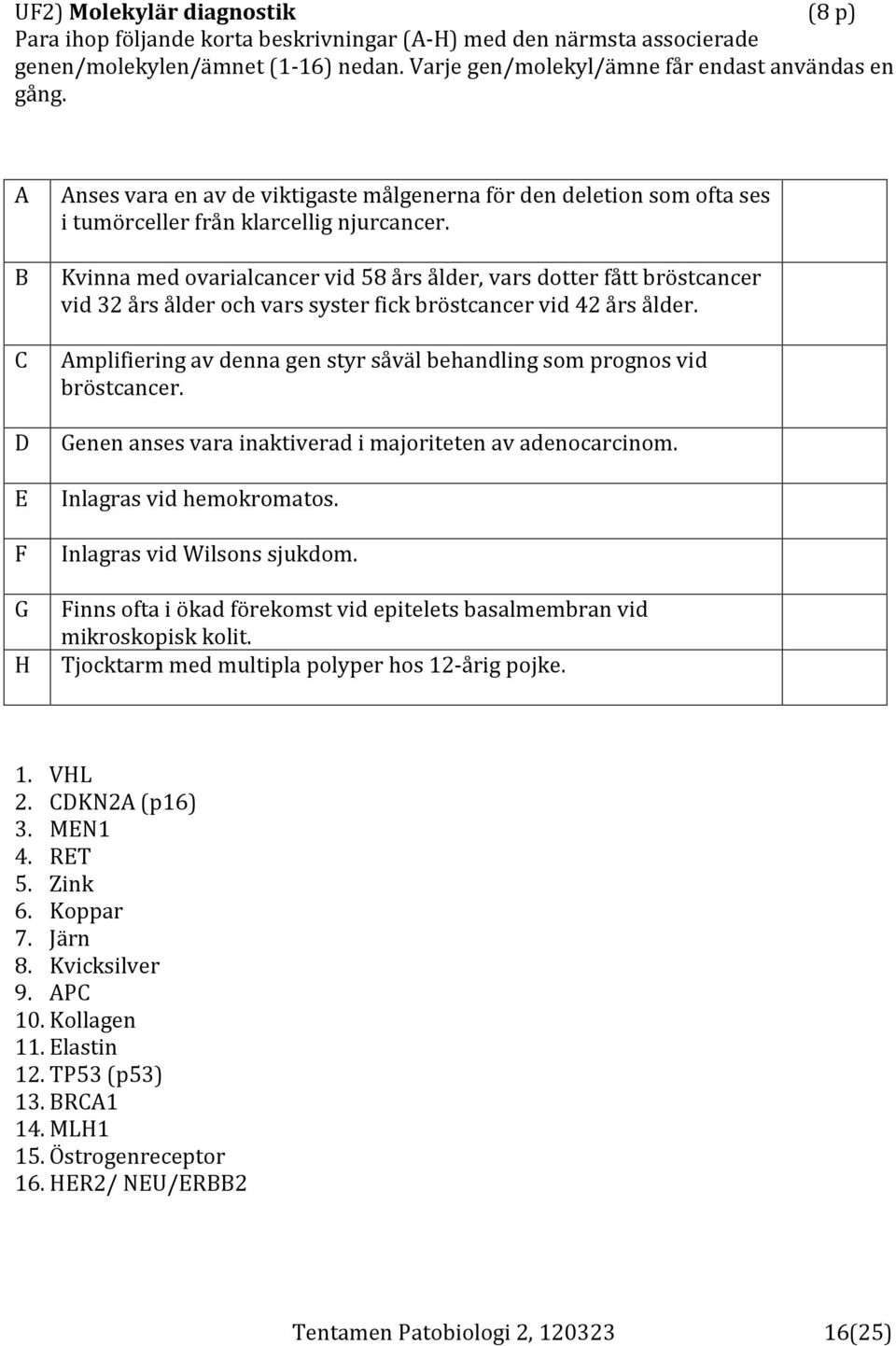 Kvinna med ovarialcancer vid 58 års ålder, vars dotter fått bröstcancer vid 32 års ålder och vars syster fick bröstcancer vid 42 års ålder.
