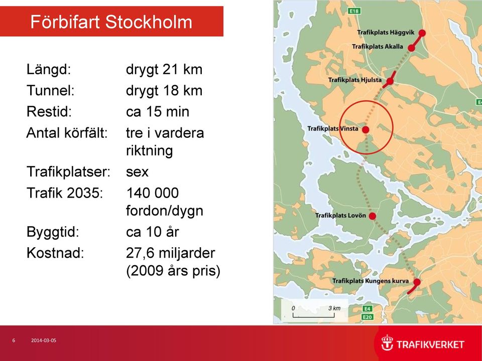 vardera riktning Trafik 2035: 140 000 fordon/dygn Byggtid: