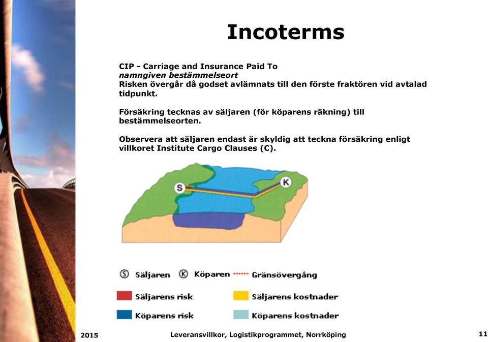 Försäkring tecknas av säljaren (för köparens räkning) till bestämmelseorten.