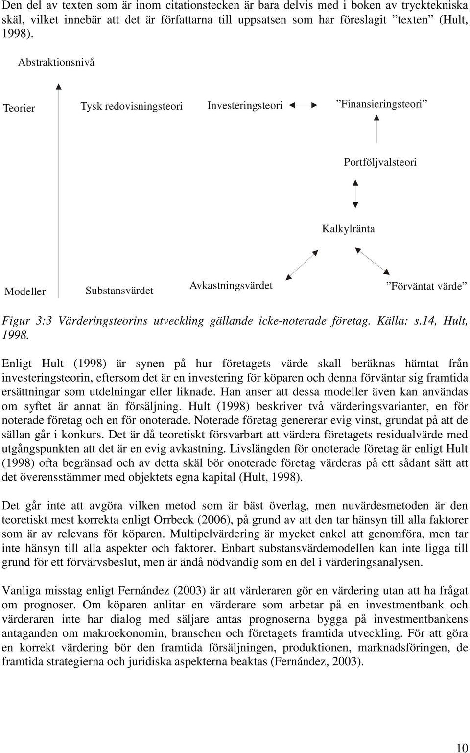 Värderingsteorins utveckling gällande icke-noterade företag. Källa: s.14, Hult, 1998.