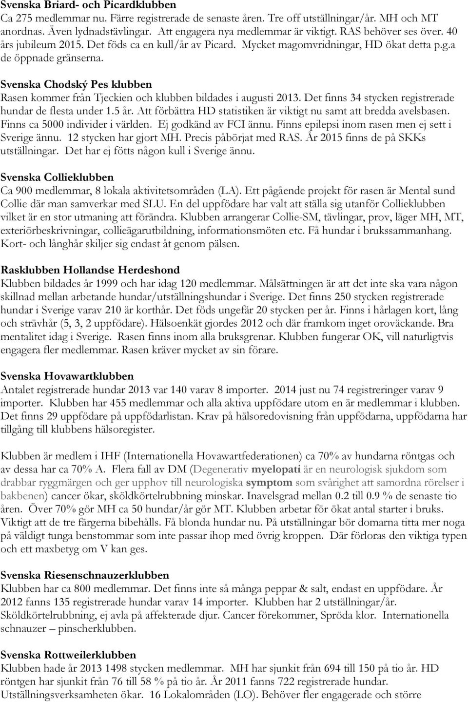 Svenska Chodský Pes klubben Rasen kommer från Tjeckien och klubben bildades i augusti 2013. Det finns 34 stycken registrerade hundar de flesta under 1.5 år.