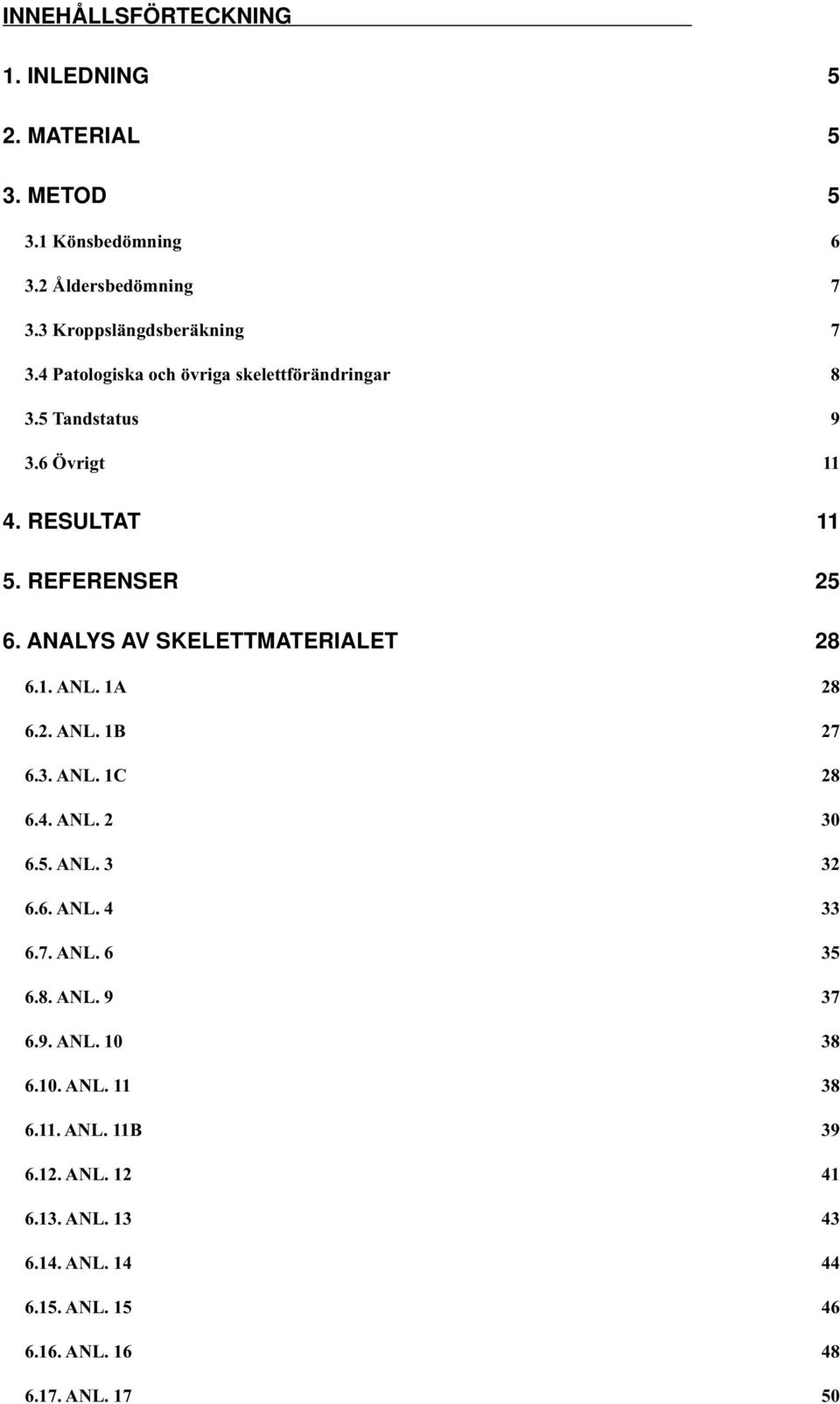 ANALYS AV SKELETTMATERIALET 28 6.1. ANL. 1A 28 6.2. ANL. 1B 27 6.3. ANL. 1C 28 6.4. ANL. 2 30 6.5. ANL. 3 32 6.6. ANL. 4 33 6.7. ANL. 6 35 6.