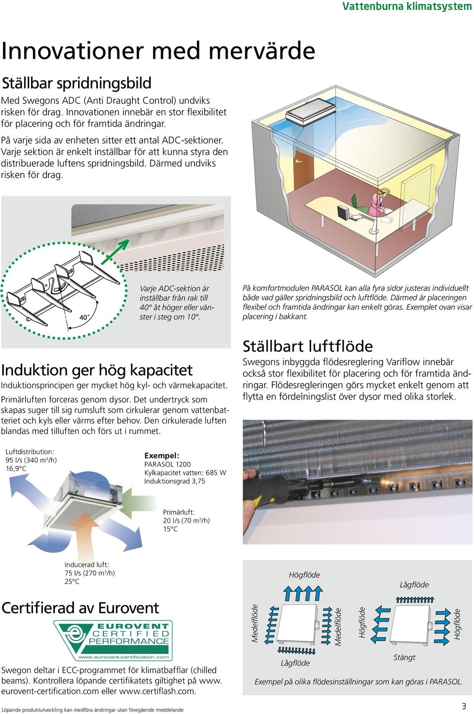 Varje ADC-sektion är inställbar från rak till 40 åt höger eller vänster i steg om 10. Induktion ger hög kapacitet Induktionsprincipen ger mycket hög kyl- och värmekapacitet.