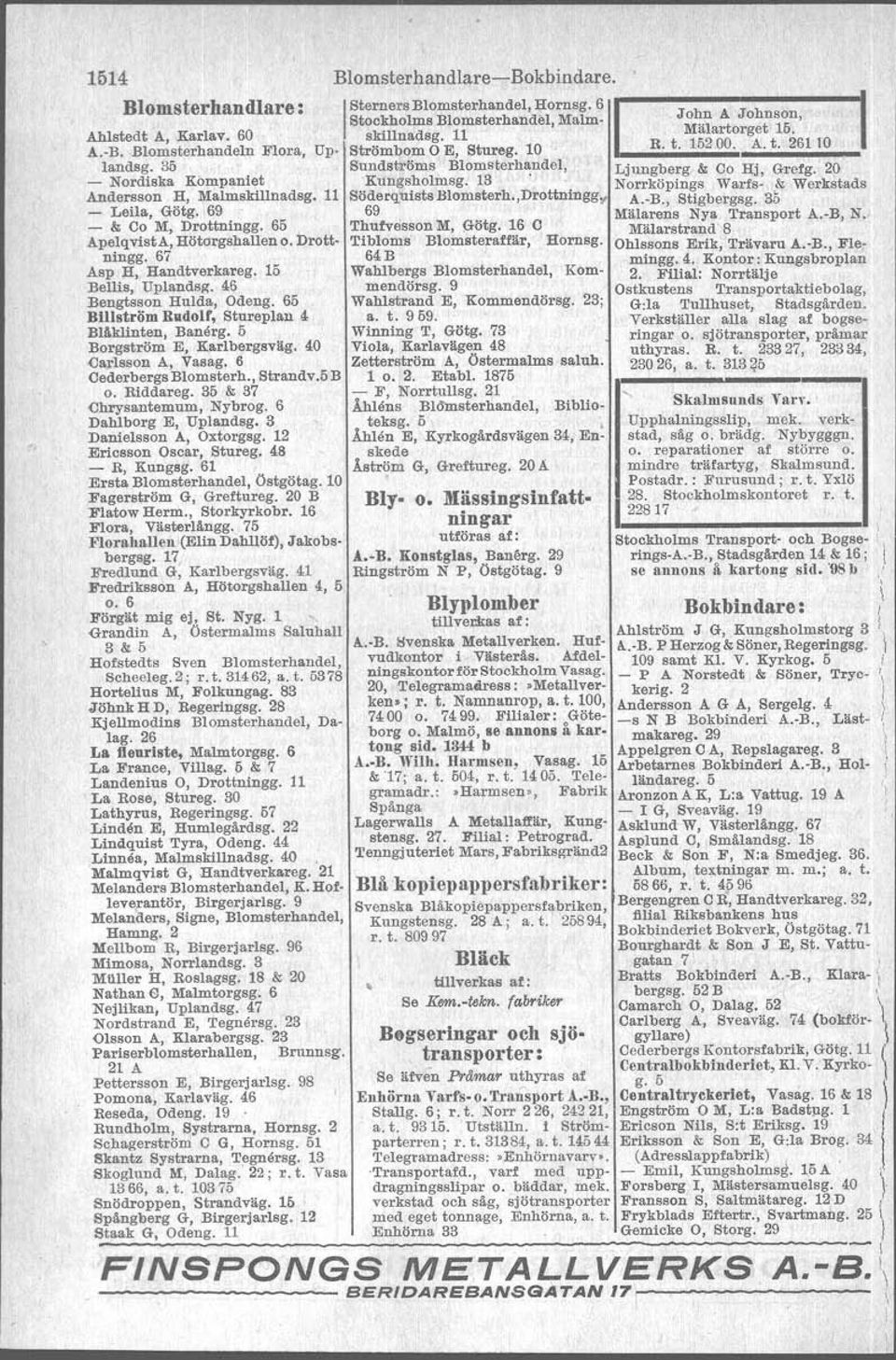 Norrköpings Warfs-.& Werkstads Andersson H, Malmsklllnadsg. l Söderquists Blornaterh,,Drottningg A.-B., Btigbergsg. 35. - Leila, Götg,,69 69 Millarens Nya. Transport A.-;B, N. - & 00 M, Drottningg.