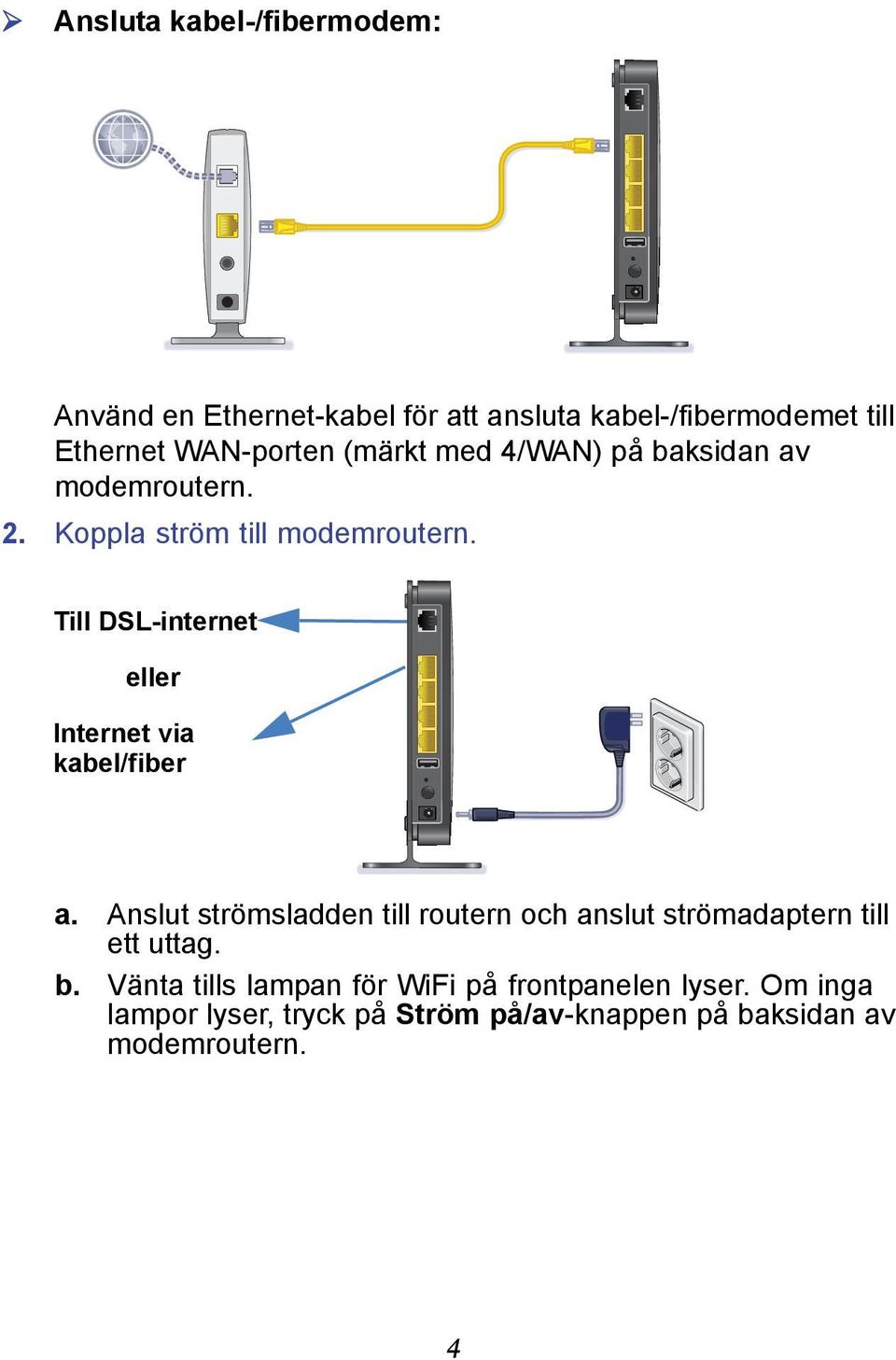 Till DSL-internet eller Internet via kabel/fiber a.