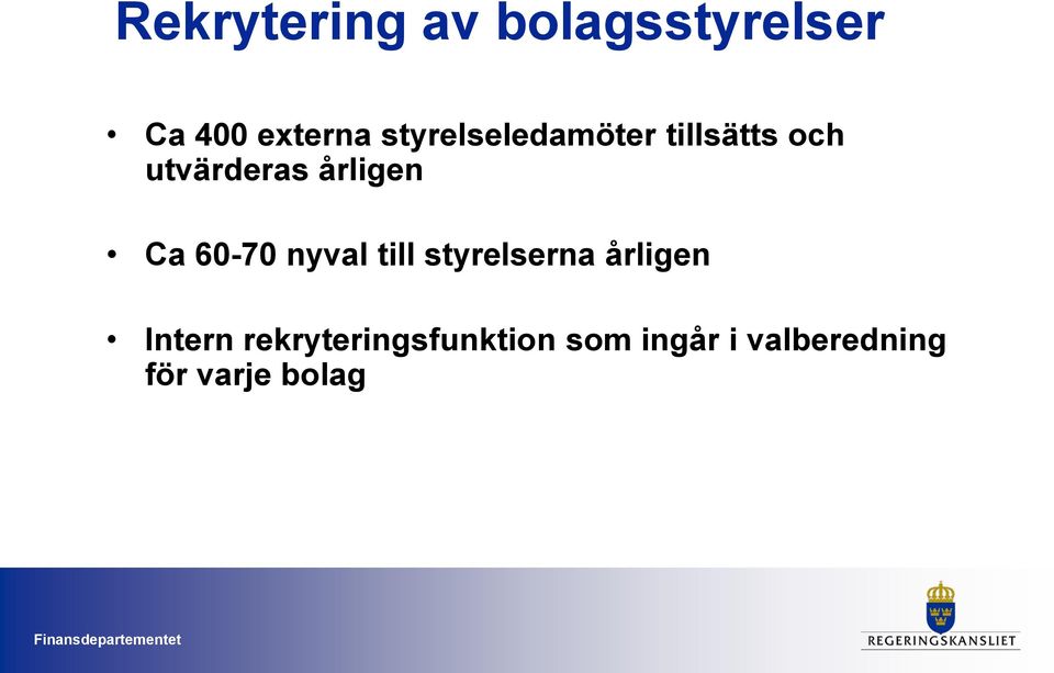 Ca 60-70 nyval till styrelserna årligen Intern