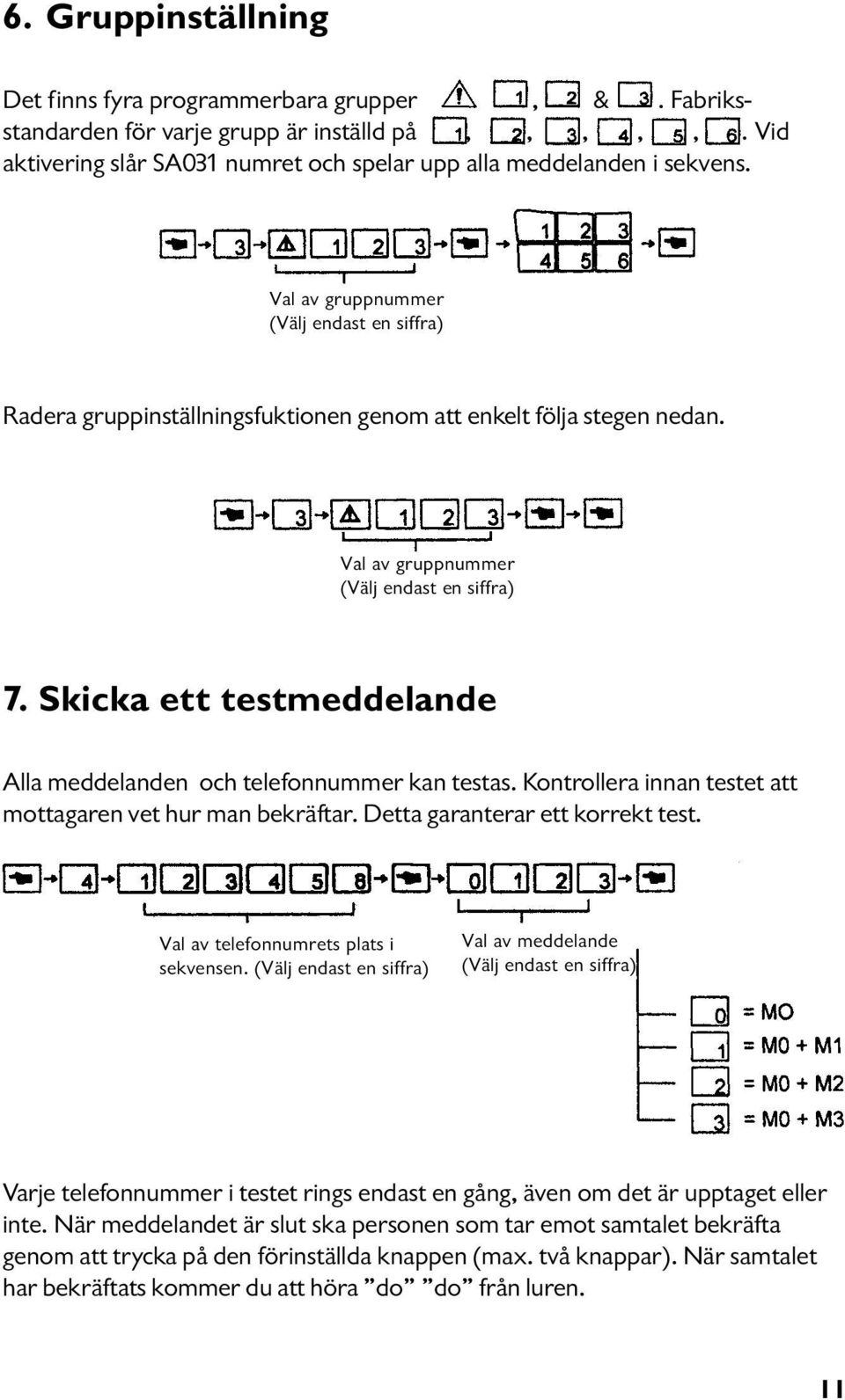 Skicka ett testmeddelande Alla meddelanden och telefonnummer kan testas. Kontrollera innan testet att mottagaren vet hur man bekräftar. Detta garanterar ett korrekt test.