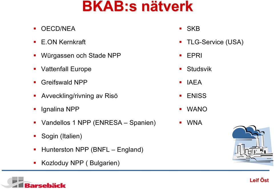 TLG-Service (USA) EPRI Studsvik IAEA Avveckling/rivning av Risö ENISS