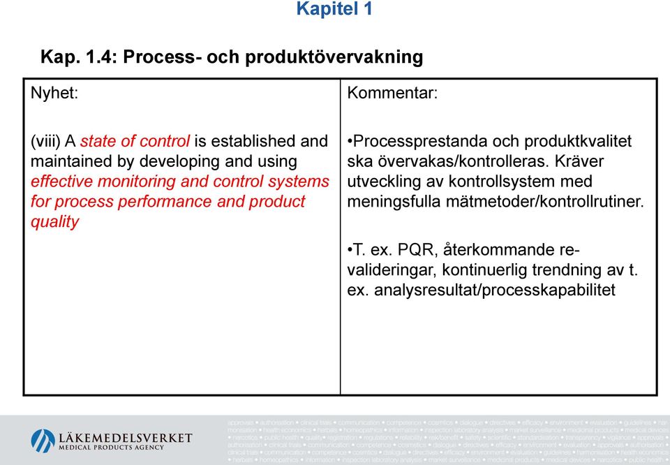 4: Process- och produktövervakning Nyhet: (viii) A state of control is established and maintained by developing and