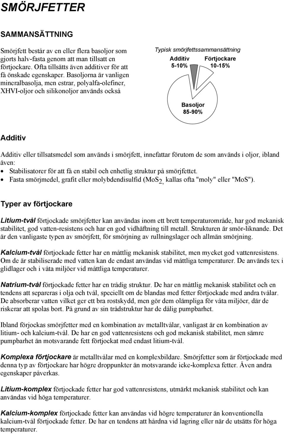 Additiv Additiv eller tillsatsmedel som används i smörjfett, innefattar förutom de som används i oljor, ibland även: Stabilisatorer för att få en stabil och enhetlig struktur på smörjfettet.