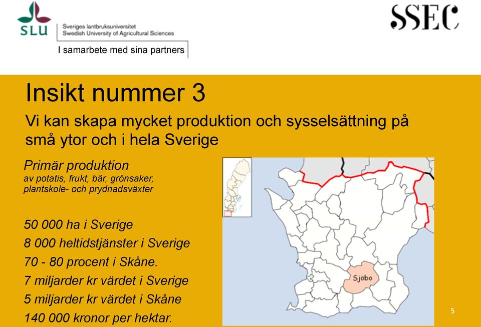 grönsaker, plantskole- och prydnadsväxter 50 000 ha i Sverige 8 000 heltidstjänster i Sverige