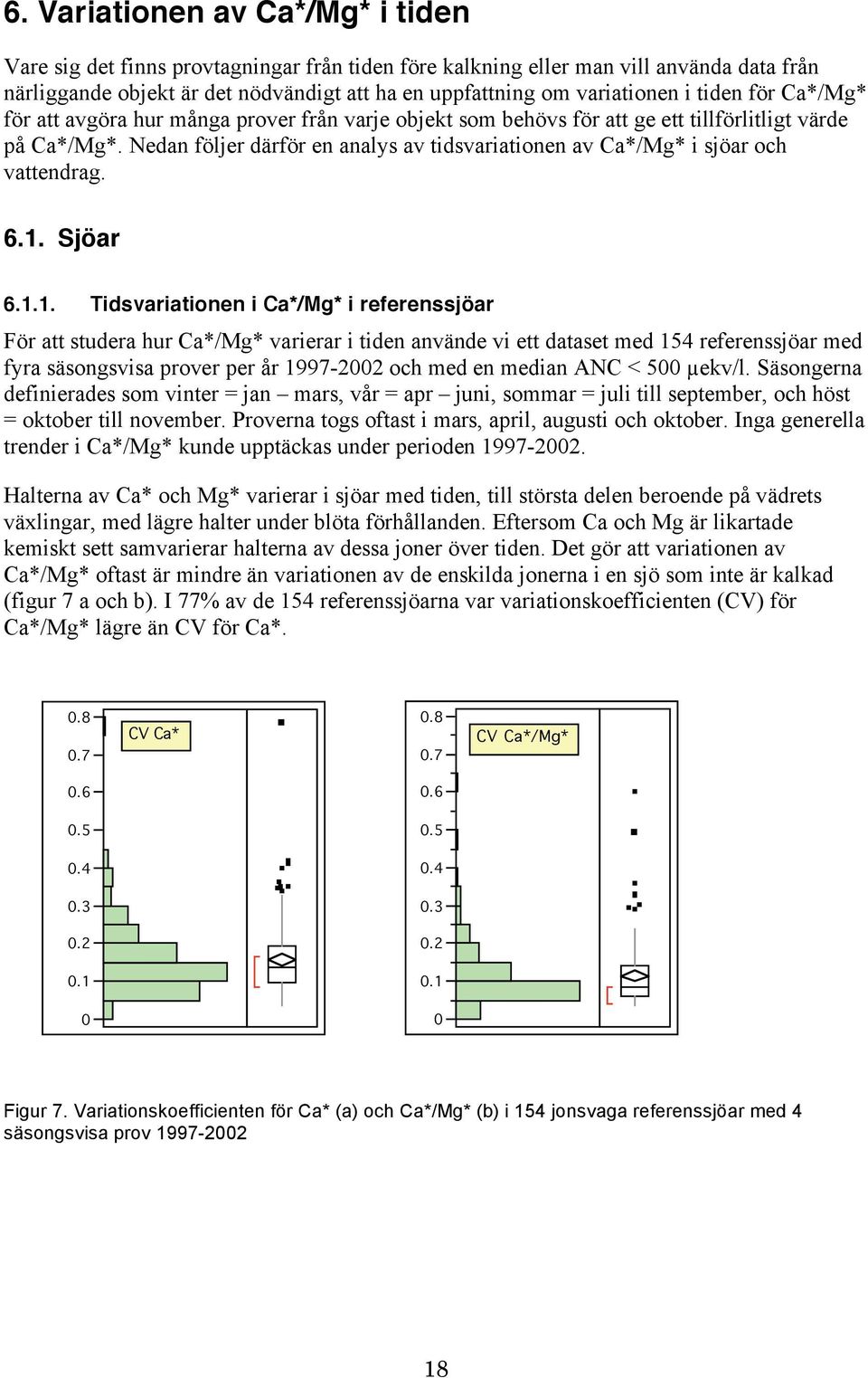 Nedan följer därför en analys av tidsvariationen av Ca*/Mg* i sjöar och vattendrag. 6.1.