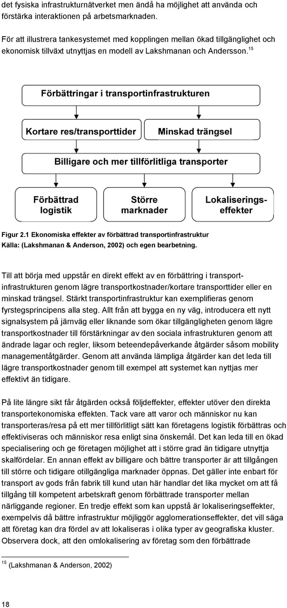 1 Ekonomiska effekter av förbättrad transportinfrastruktur Källa: (Lakshmanan & Anderson, 2002) och egen bearbetning.