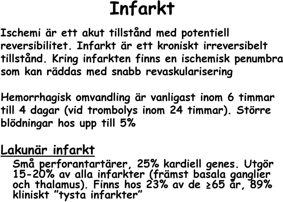 6 timmar till 4 dagar (vid trombolys inom 24 timmar).