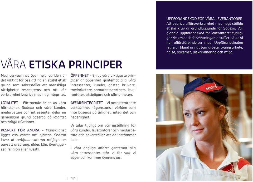 UPPFÖRANDEKOD FÖR VÅRA LEVERANTÖRER Att bedriva affärsverksamhet med högt ställda etiska krav är grundläggande för Sodexo.