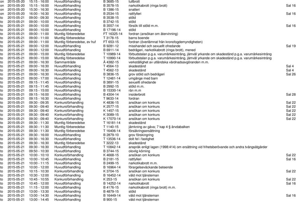 3742-15 stöld to 2015-05-21 09:00-10:00 Huvudförhandling B 3557-14 försök till stöld m.