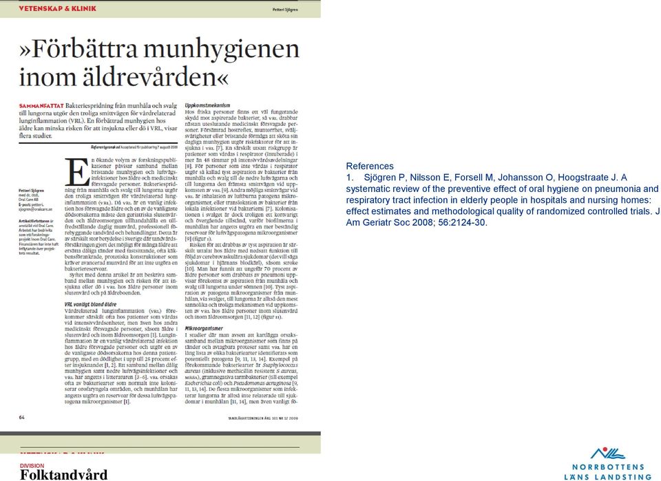 respiratory tract infection in elderly people in hospitals and nursing homes: effect