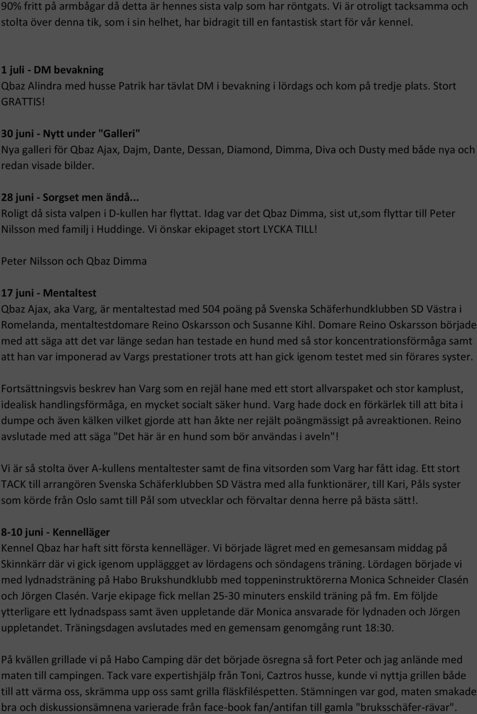 30 juni - Nytt under "Galleri" Nya galleri för Qbaz Ajax, Dajm, Dante, Dessan, Diamond, Dimma, Diva och Dusty med både nya och redan visade bilder. 28 juni - Sorgset men ändå.