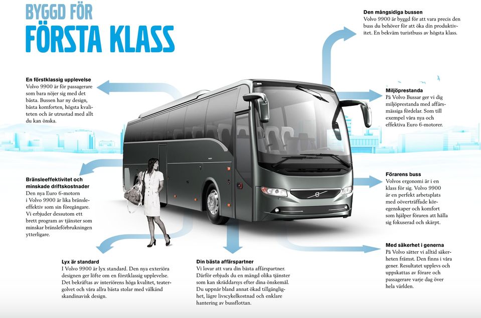 Miljöprestanda På Volvo Bussar ger vi dig miljöprestanda med affärsmässiga fördelar. Som till exempel våra nya och effektiva Euro 6-motorer.