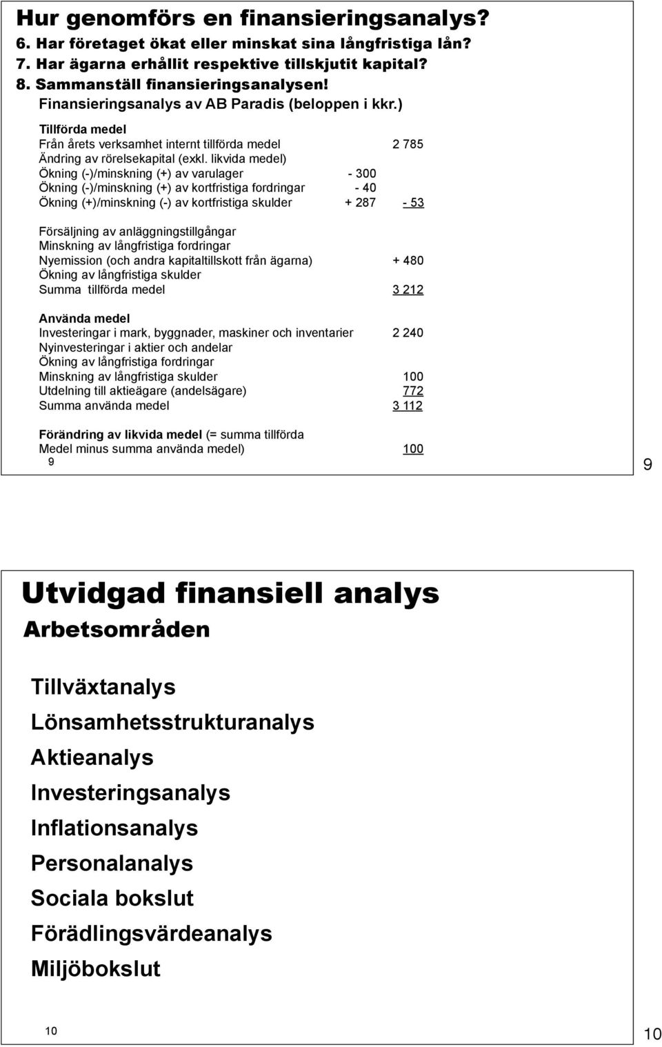 likvida medel) Ökning (-)/minskning (+) av varulager - 300 Ökning (-)/minskning (+) av kortfristiga fordringar - 40 Ökning (+)/minskning (-) av kortfristiga skulder + 287-53 Försäljning av