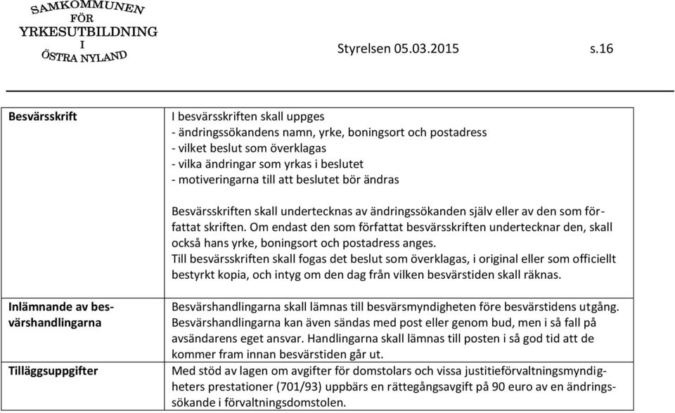 att beslutet bör ändras Besvärsskriften skall undertecknas av ändringssökanden själv eller av den som författat skriften.