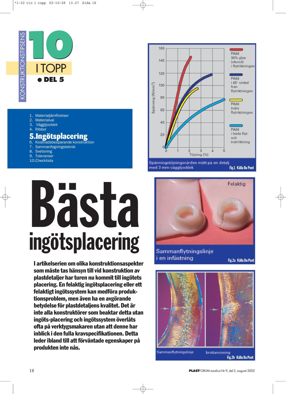 Checklista Bästa ingötsplacering I artikelserien om olika konstruktionsaspekter som måste tas hänsyn till vid konstruktion av plastdetaljer har turen nu kommit till ingötets placering.