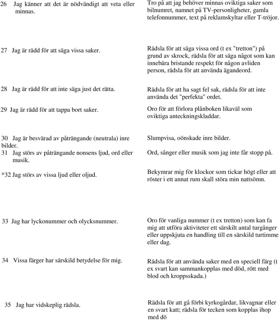 Rädsla för att säga vissa ord (t ex "tretton") på grund av skrock, rädsla för att säga något som kan innebära bristande respekt för någon avliden person, rädsla för att använda ägandeord.