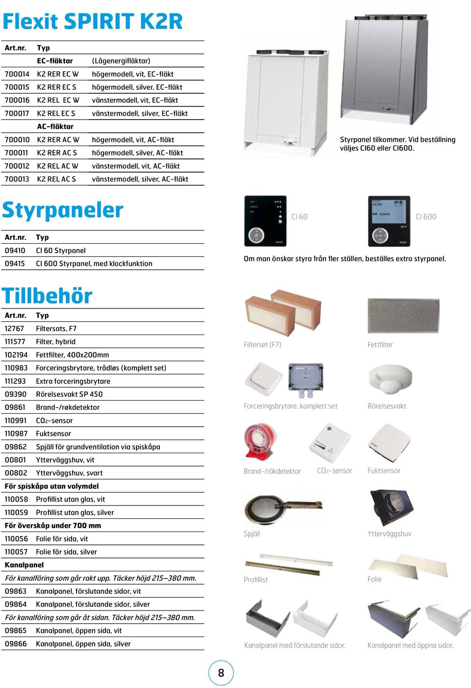 vänstermodell, silver, EC-fläkt AC-fläktar 700010 K2 RER AC W högermodell, vit, AC-fläkt 700011 K2 RER AC S högermodell, silver, AC-fläkt 700012 K2 REL AC W vänstermodell, vit, AC-fläkt 700013 K2 REL