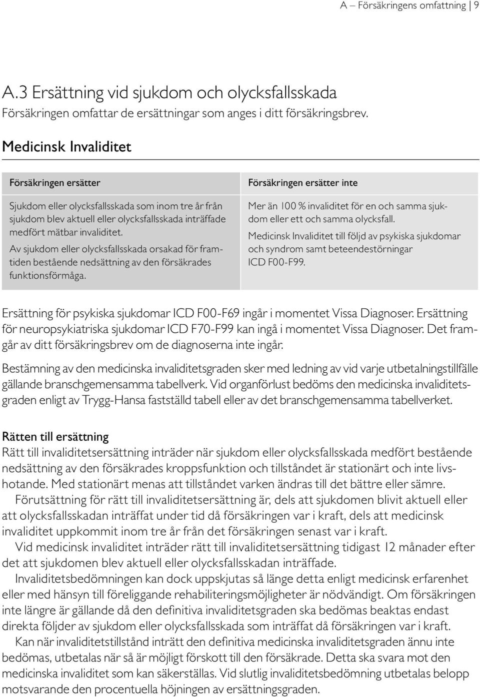 Av sjukdom eller olycksfallsskada orsakad för framtiden bestående nedsättning av den försäkrades funktionsförmåga.