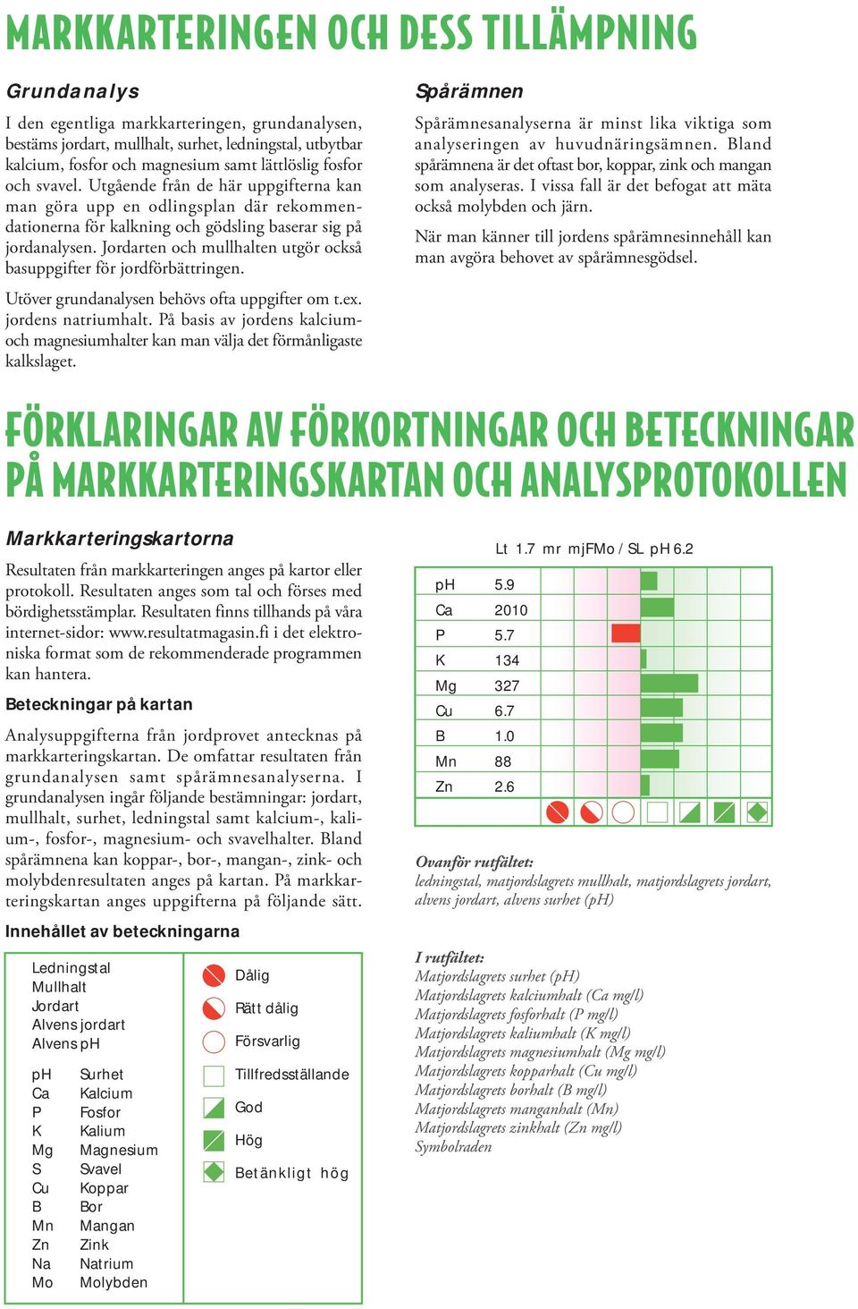 Jordarten och mullhalten utgör också basuppgifter för jordförbättringen. Utöver grundanalysen behövs ofta uppgifter om t.ex. jordens natriualt.