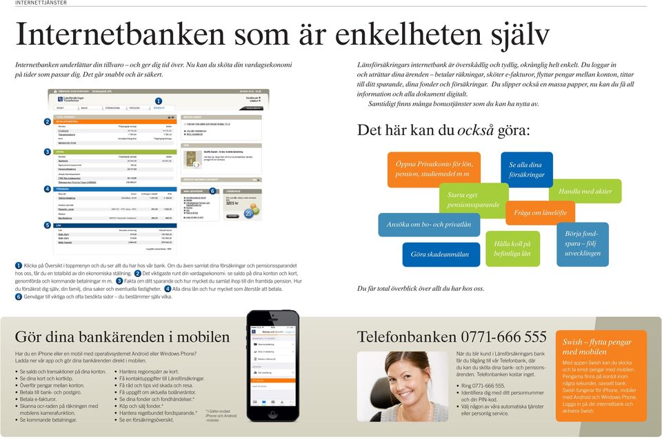 Du loggar in och uträttar dina ärenden betalar räkningar, sköter e-fakturor, flyttar pengar mellan konton, tittar till ditt sparande, dina fonder och försäkringar.