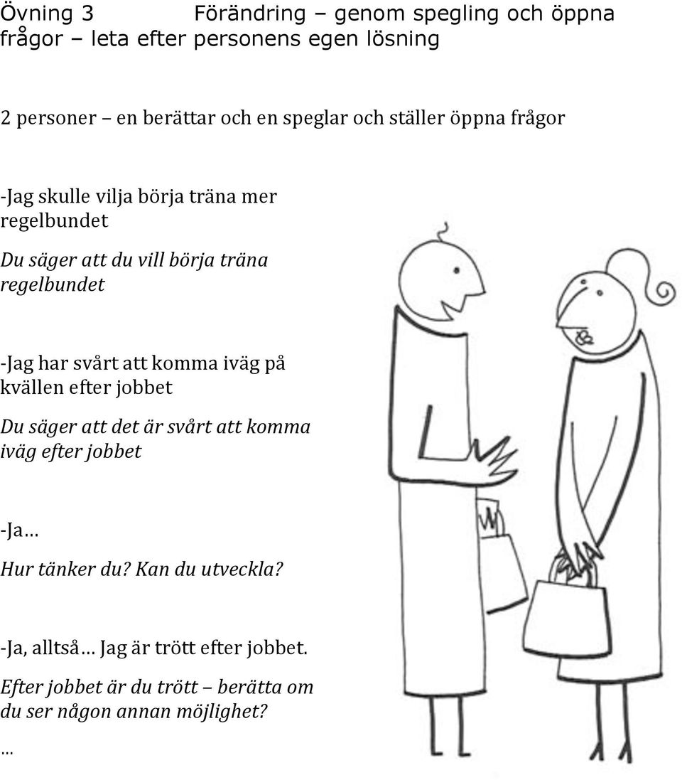 regelbundet - Jag har svårt att komma iväg på kvällen efter jobbet Du säger att det är svårt att komma iväg efter jobbet -