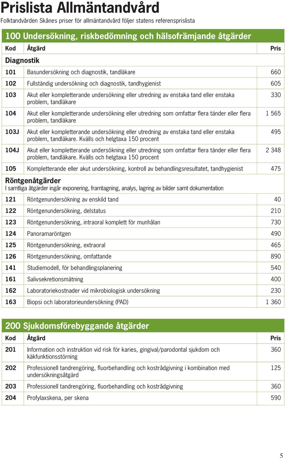 problem, tandläkare 104 Akut eller kompletterande undersökning eller utredning som omfattar flera tänder eller flera problem, tandläkare 330 1 565 103J 104J Akut eller kompletterande undersökning