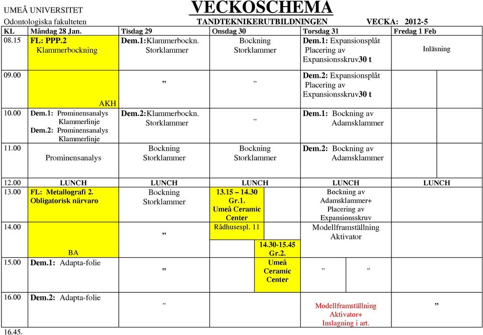 2:Klammerbockn. Storklammer Storklammer Storklammer Dem.2: Expansionsplåt Placering av Expansionsskruv30 t Dem.1: av Adamsklammer Dem.2: av Adamsklammer 13.00 FL: Metallografi 2.