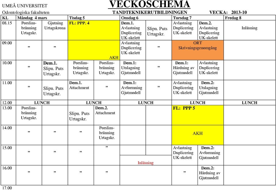 1: Härdning av Gjutmodell Avlastning Duplicering Inläsning Slipn. Urtagskr. Dem.1. Attachment Dem.1: Avformning Gjutmodell Avlastning Duplicering Dem.2: Utslagning Gjutmodell 13.