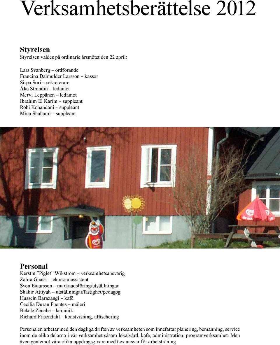 marknadsföring/utställningar Shakir Attiyah utställningar/fastighet/pedagog Hussein Barazangi kafé Cecilia Duran Fuentes måleri Bekele Zenebe keramik Richard Frisendahl konstvisning, affischering