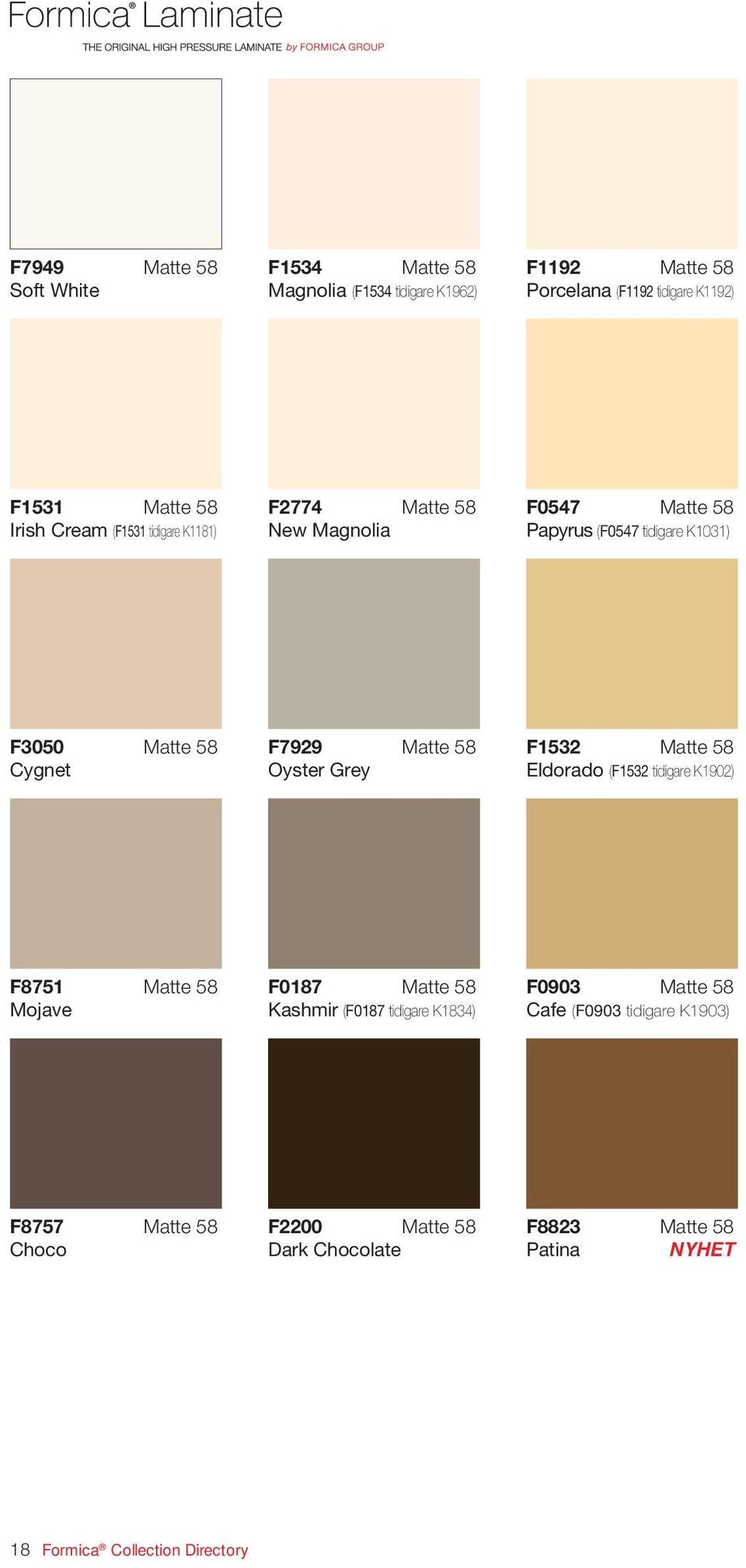 Matte 58 Oyster Grey F1532 Matte 58 Eldorado (F1532 tidigare K1902) F8751 Matte 58 Mojave F0187 Matte 58 Kashmir (F0187 tidigare K1834)