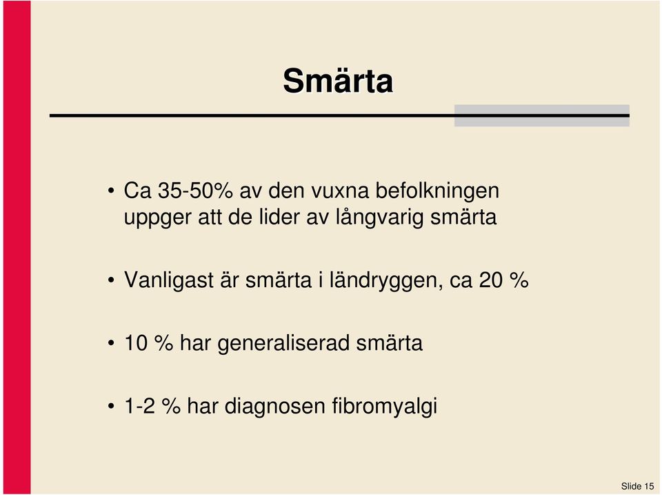 Vanligast är smärta i ländryggen, ca 20 % 10 %