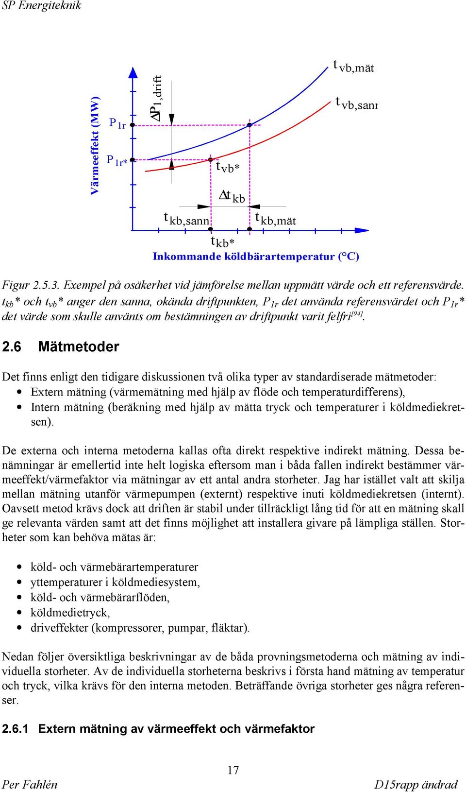 t kb * och t vb * anger den sanna, okända driftpunkten, P 1r det använda referensvärdet och P 1r * det värde som skulle använts om bestämningen av driftpunkt varit felfri [94]. 2.