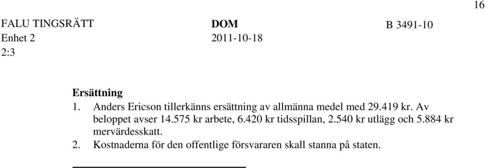 Av beloppet avser 14.575 kr arbete, 6.420 kr tidsspillan, 2.